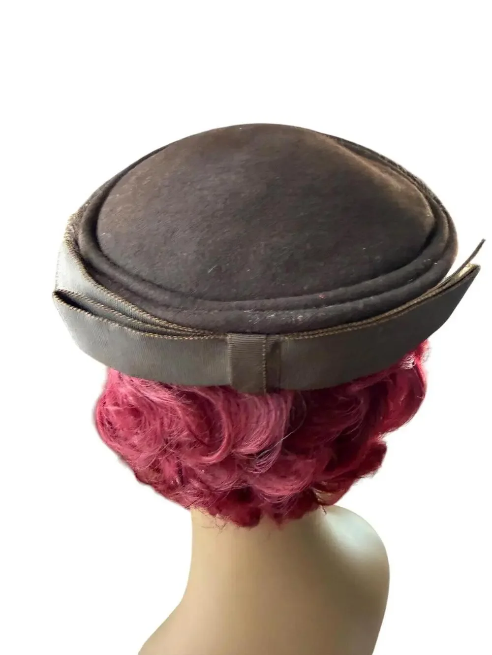 Vintage 1950s Brown Felt Pillbox Hat: Beaded Veil Fascinator